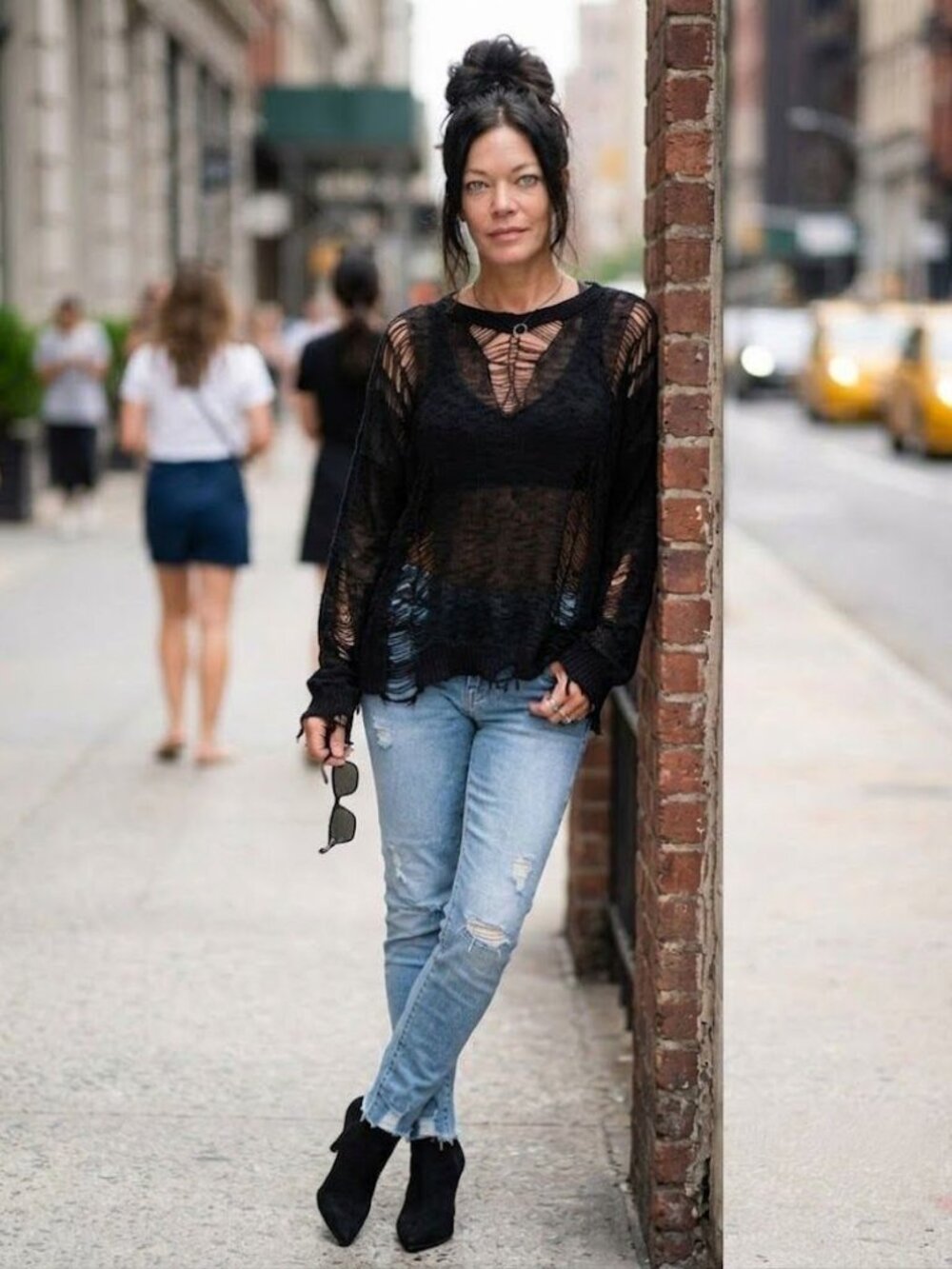 Black Openwork Distressed Pullover | Oversized Sweater | Boho Knit Top